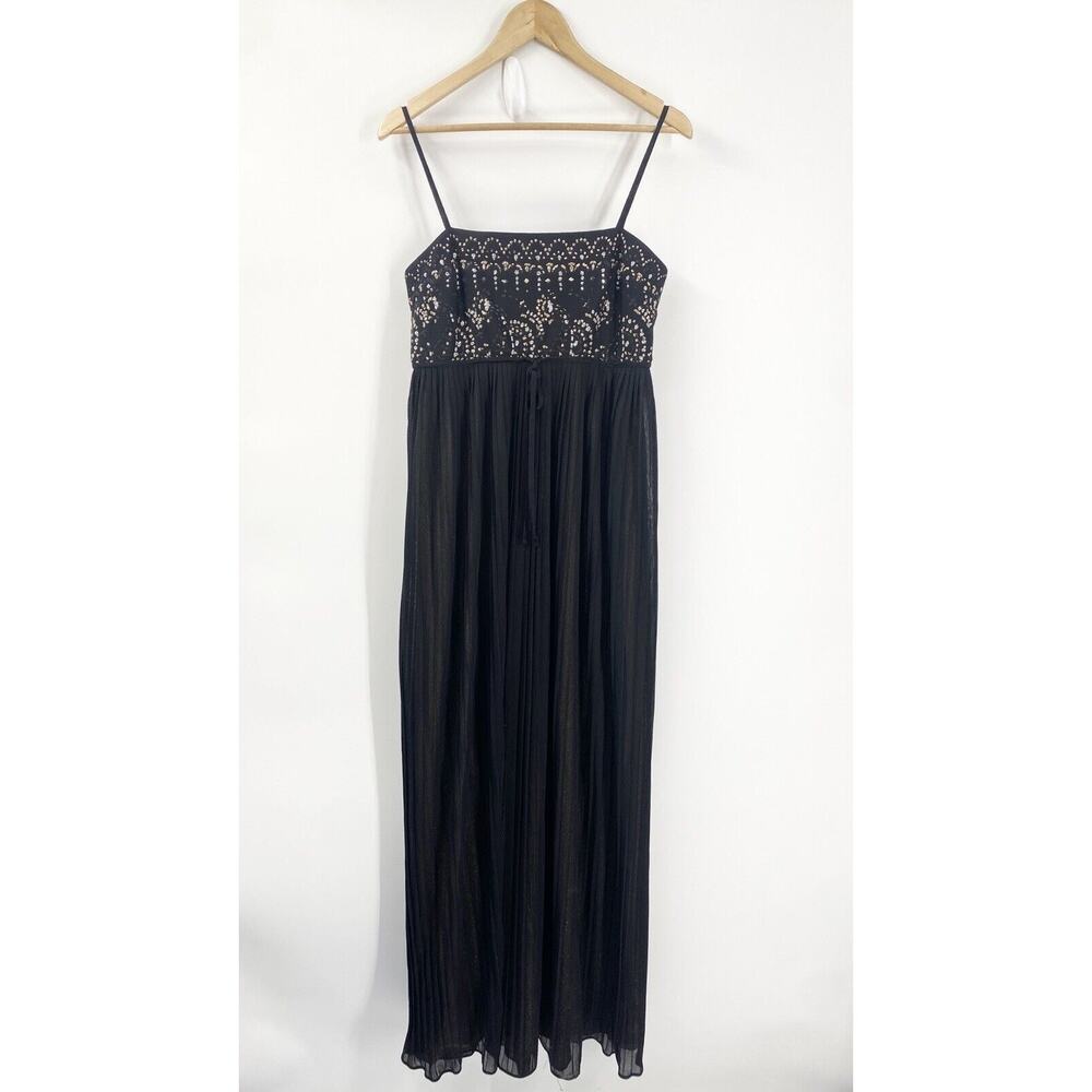 Vintage Whimsigoth Prom Dress Maxi Gown Medium Regency Black Gold Glitter 70s
